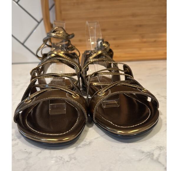 Colin Stuart gold gladiator ankle strap Grecian sandals size 7 faux leather - Picture 3 of 8